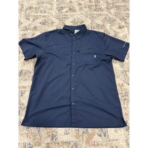 Columbia PFG Omni-Shade Mens Large Navy Blue Short Sleeve Fishing Shirt Vent